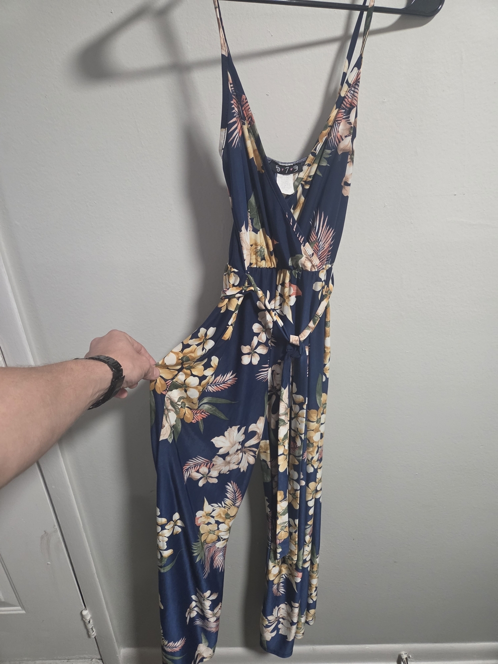 579 Navy Floral Wrap Jumpsuit with Tie Waist